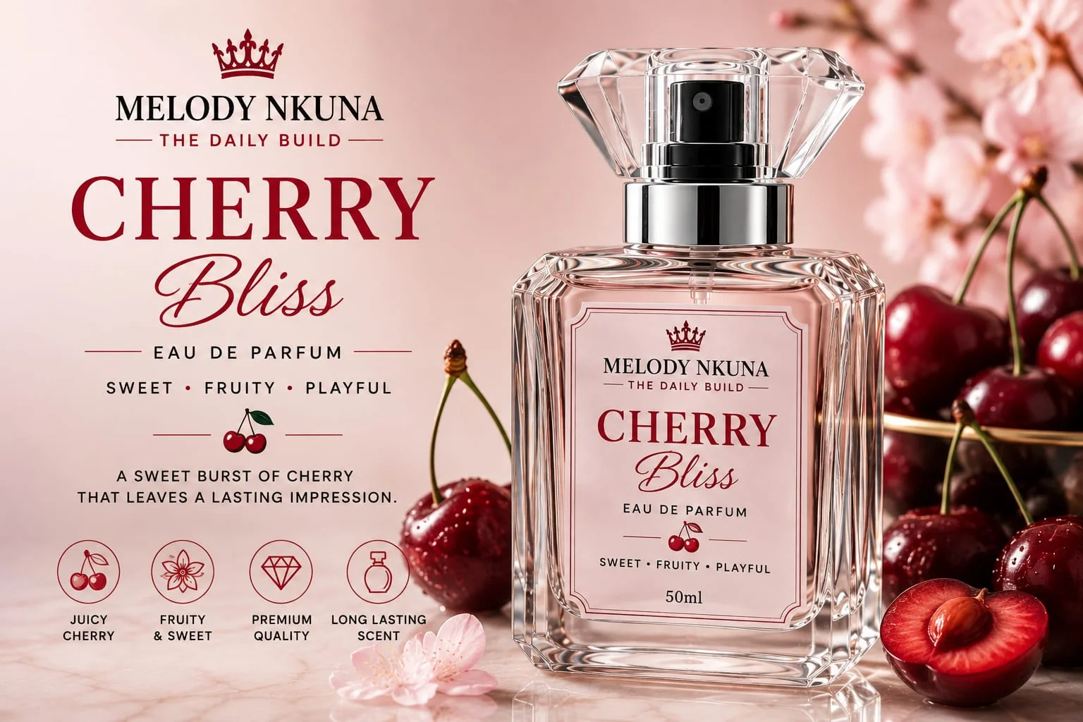 Melody Nkuna Cherry Perfume bottle with rich floral tones